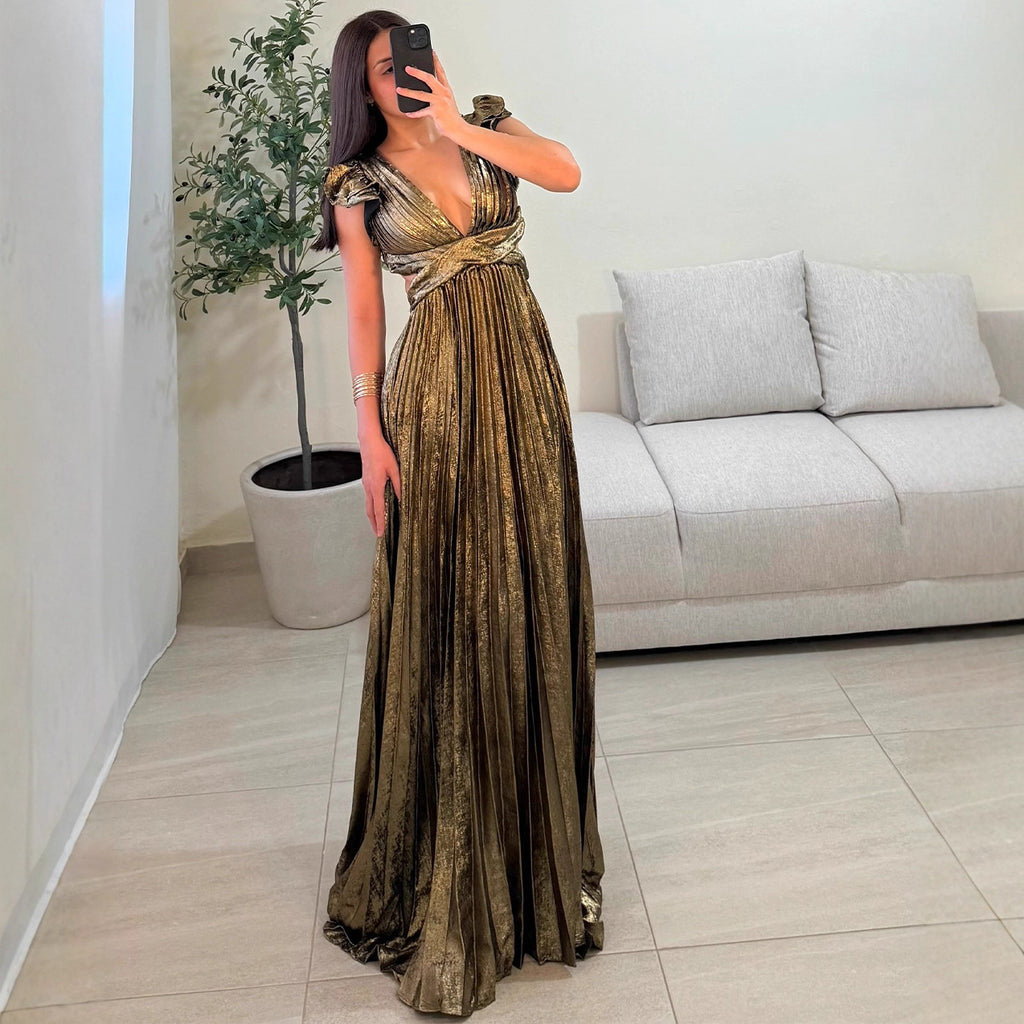 Backless Pleated Long Dress