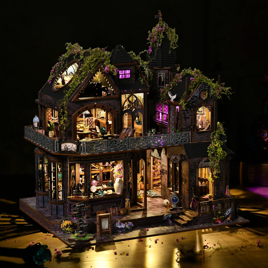 Magic Castle Wooden Miniature Dollhouse Kit 3D Diy Diorama Craft Model with Lights