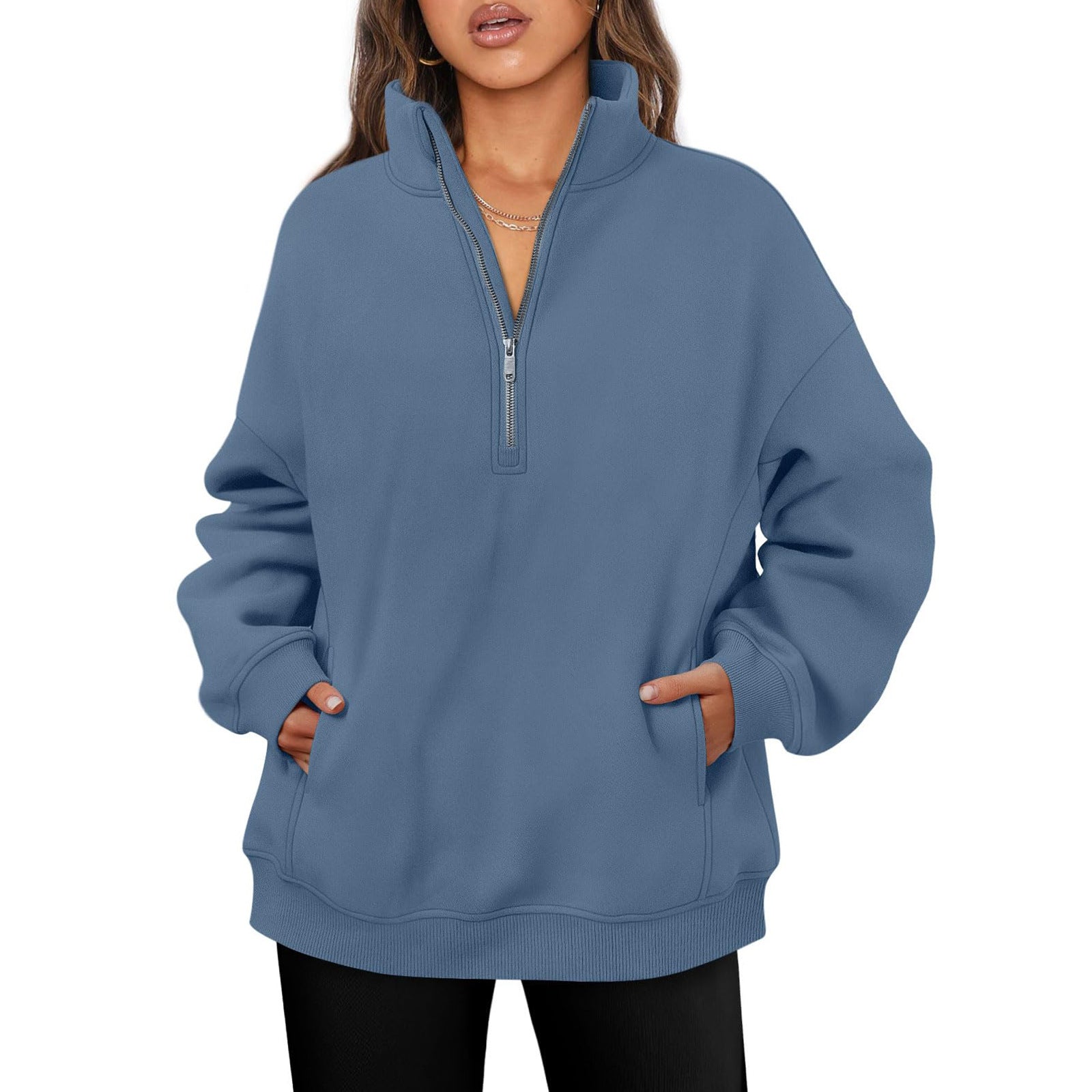 Womens Half Zip Stand Collar Sweatshirt