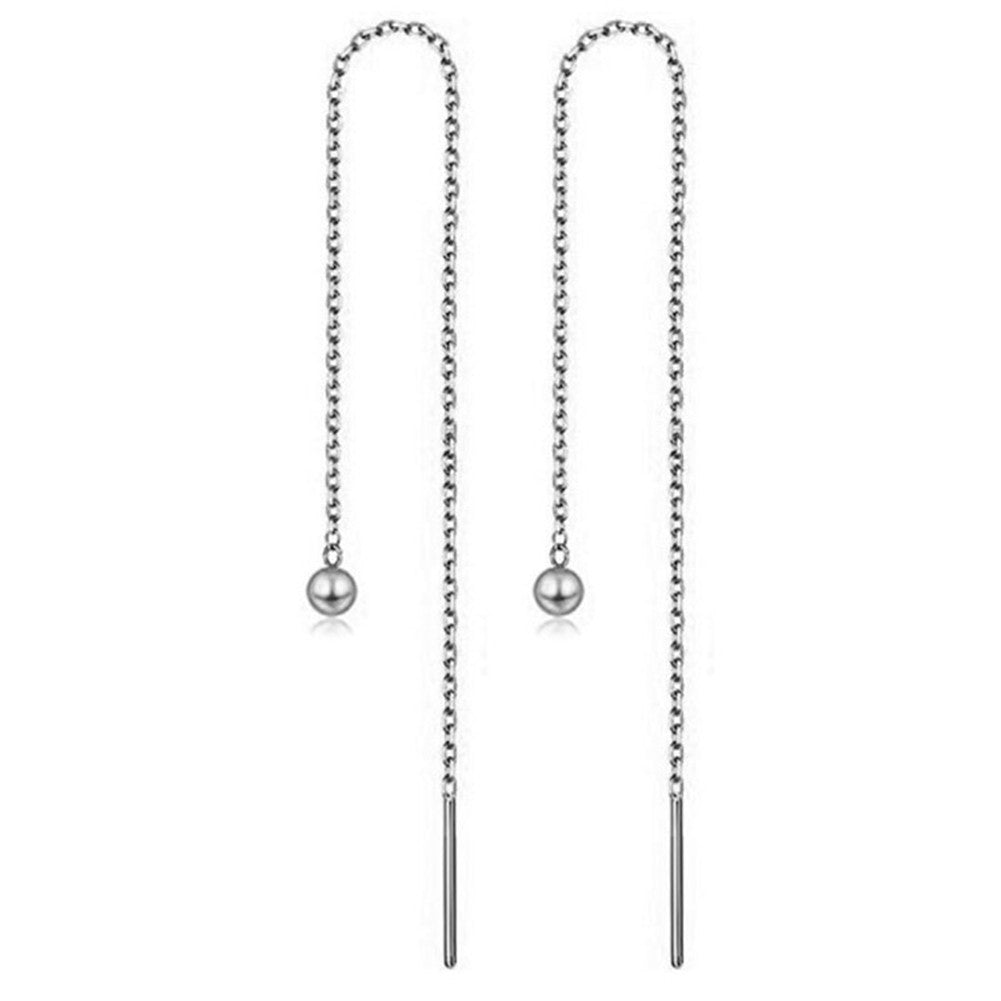 Stainless Steel Long Threader Earrings - Minimalist Star & Crystal Tassel Drop Jewelry