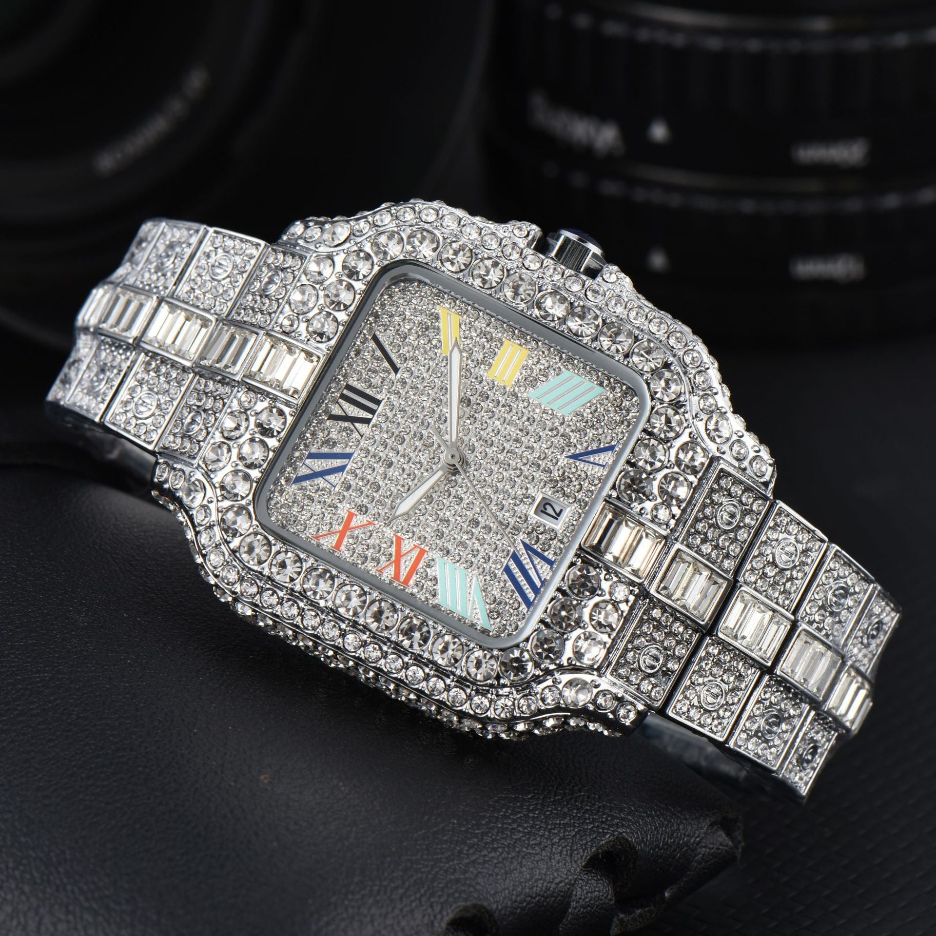 Men's Square Diamond Quartz Watch
