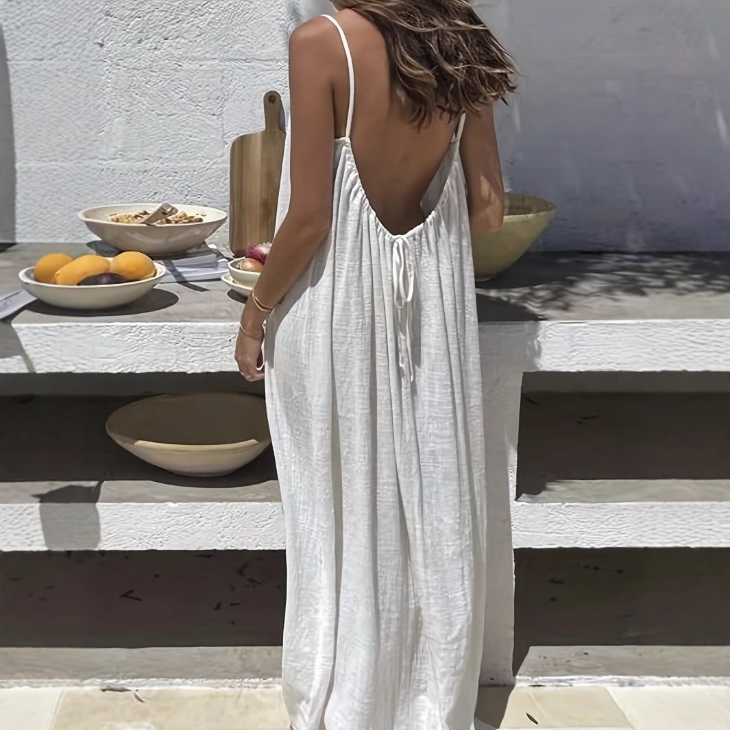Womens Backless Loose Long Home Dress