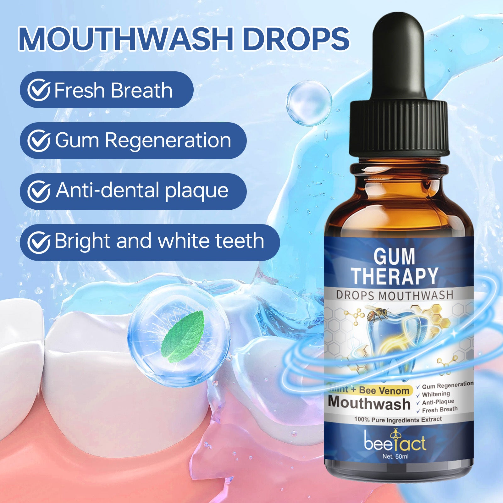 Professional-Grade Gum Therapy & Mint Oral Cleansing Drops – Advanced Anti-Bacterial Botanical Freshness Elixir (50ml)