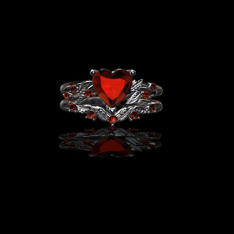Zircon Inlaid Heart-Shaped Ring Set