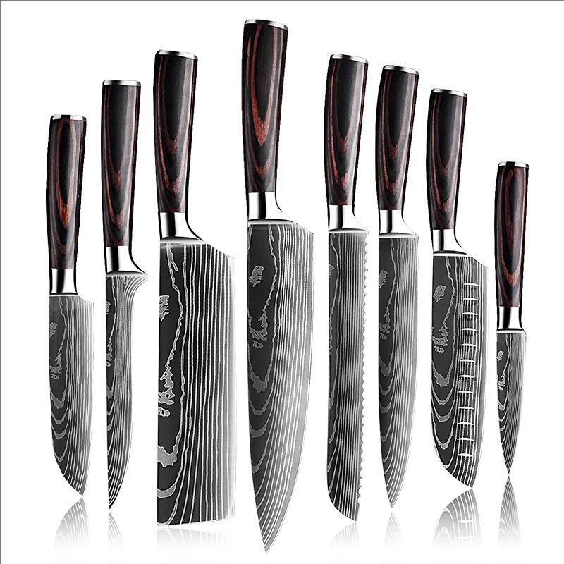 Japanese-Style Damascus Kitchen Knife Set | Professional Wood Handle Chef Knife Collection