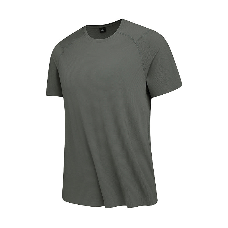 Summer T-Shirt Short-Sleeved Men's Seamless Ice Silk Breathable Quick-Drying Sun Protection Anti-Un Pure Color Youth Sports Round Neck T-Shirt for Men