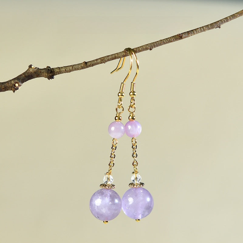 Aura Drop Natural Amethyst Crystal Earrings | 925 Sterling Silver Drop Jewelry