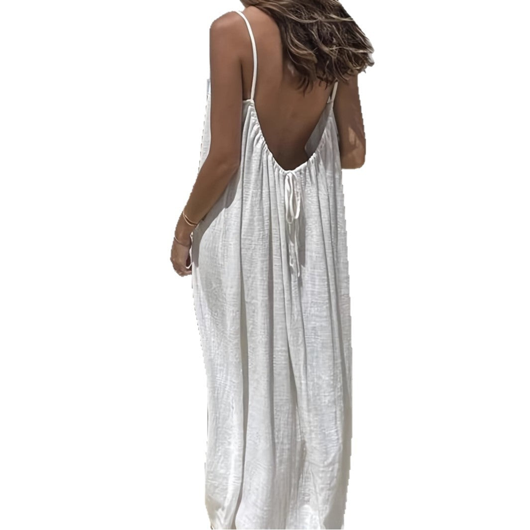 Womens Backless Loose Long Home Dress