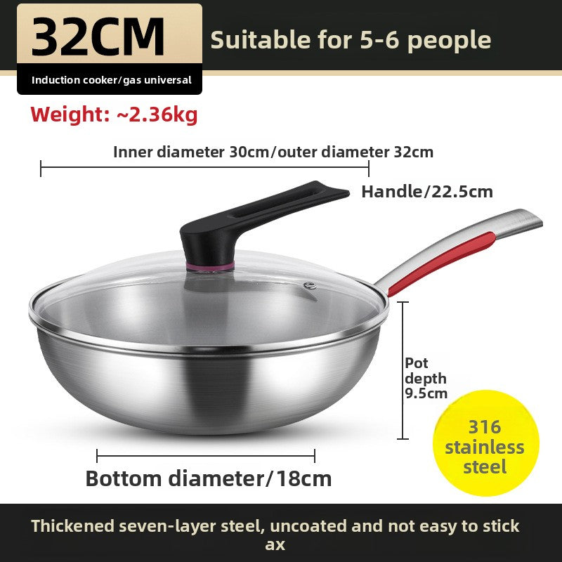 Premiun 316 Stainless Steel Cooking Wok | Multi-Layer Composite Base Stir-Fry Pan | Heavy-Duty 2kg Food-Grade Woke with Steamer Capability
