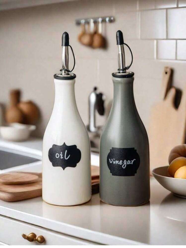 Ceramic Oil Bottle with Leak-Proof Lid and Funnel