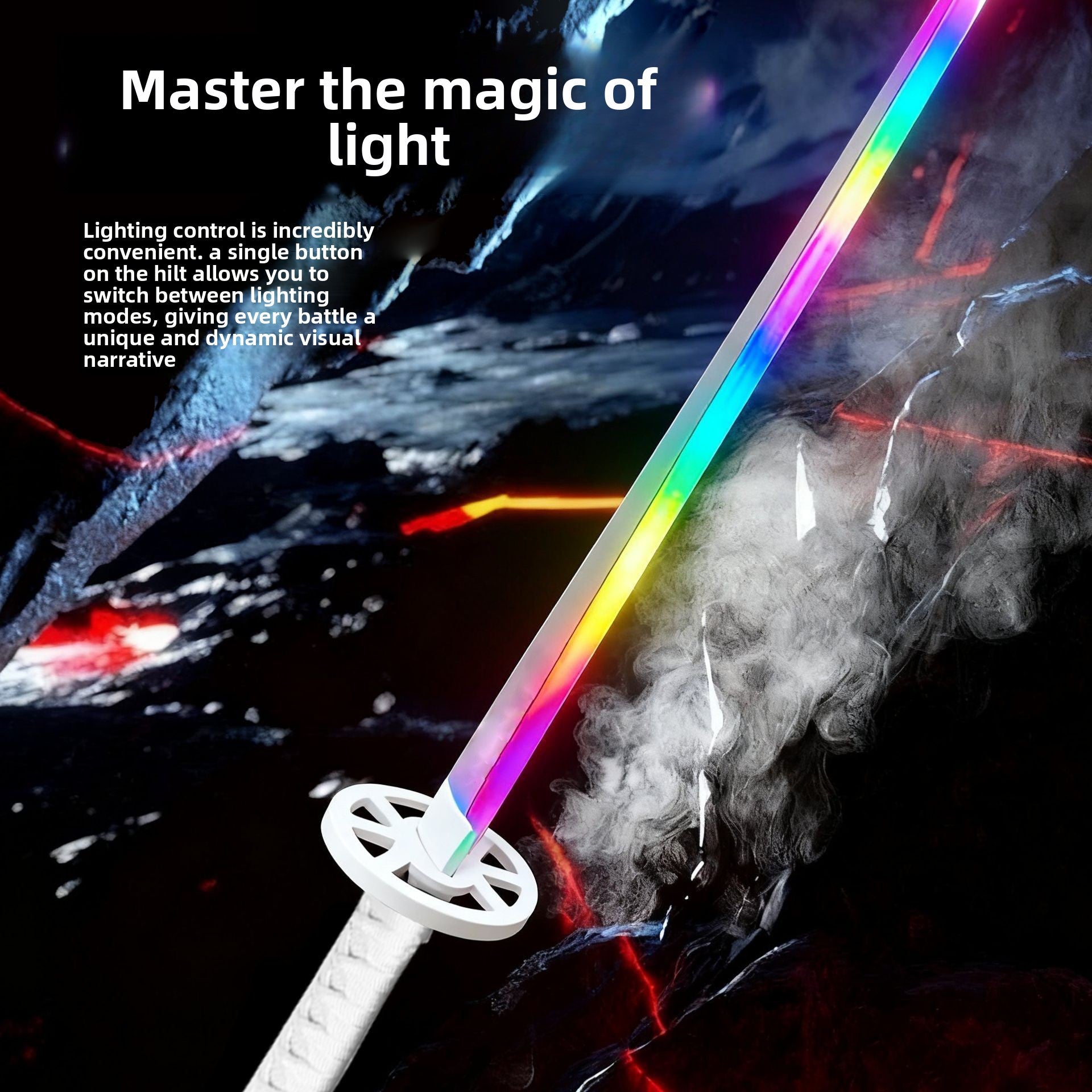 Collector-Grade Luminous Anime Cosplay Sword – Interactive Glowing Blade with Smoke-Style Gradient Sleeve, Dynamic Spinning Mechanism & Accessory Bundle