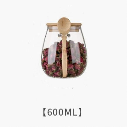 Glass Sealed Storage Jar with Spoon for Grains and Tea