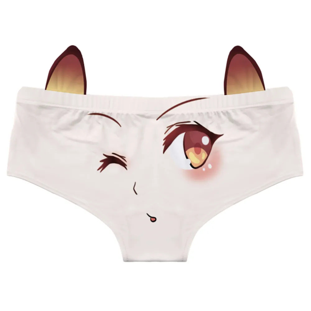 Mid-low waist half-sleeved cartoon anime thong pants