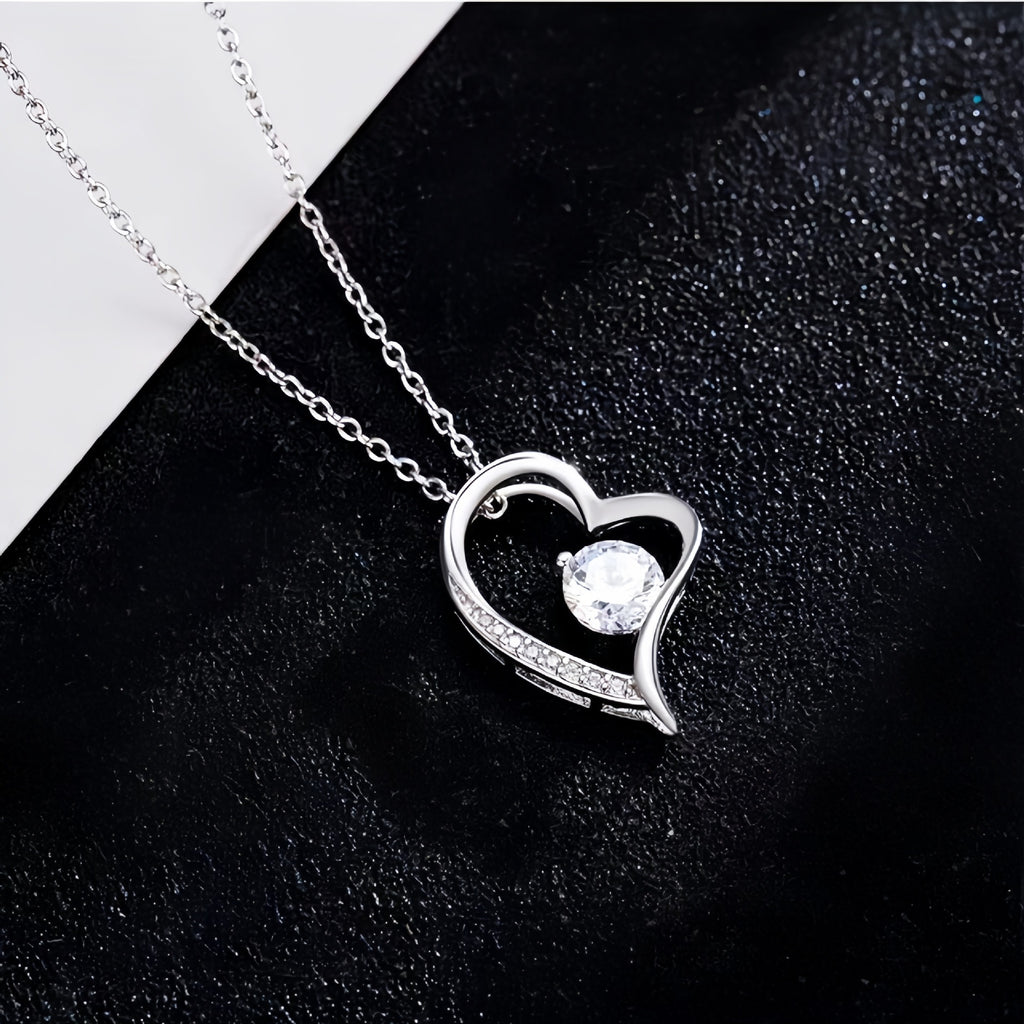 "To My Mom" Heart Pendant Necklace Gift Set | Sparkling Zirconia Titanium Steel Jewelry With Luxury Wooden Box For Mother's Day & Birthday