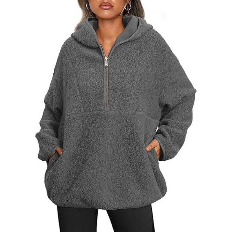 Quarter Zip Lambswool Hooded Sweatshirt