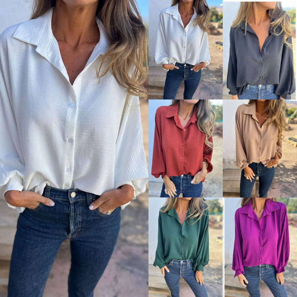 Women's Lapel Button Front Long Sleeve Shirt