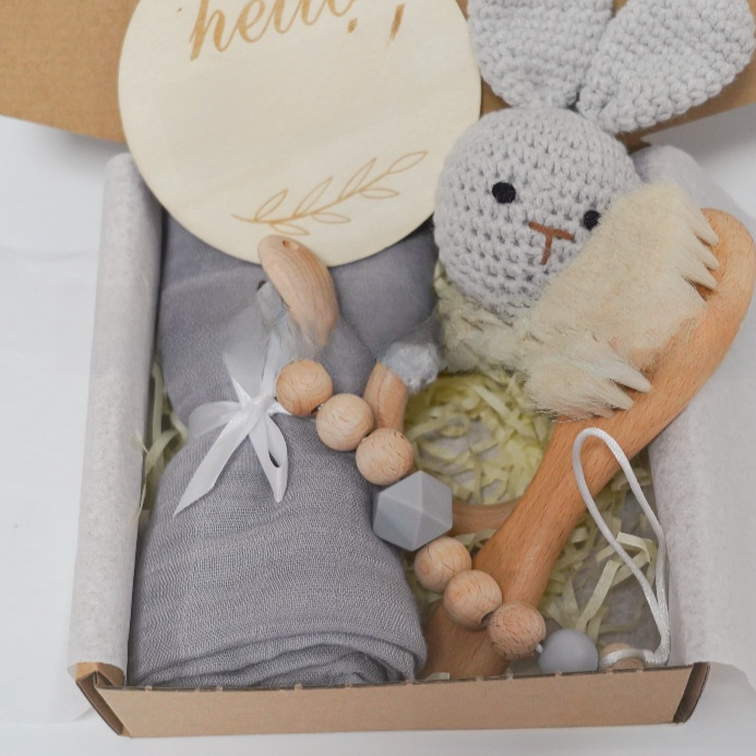 Handmade Crochet Rabbit Rattle Baby Care Set