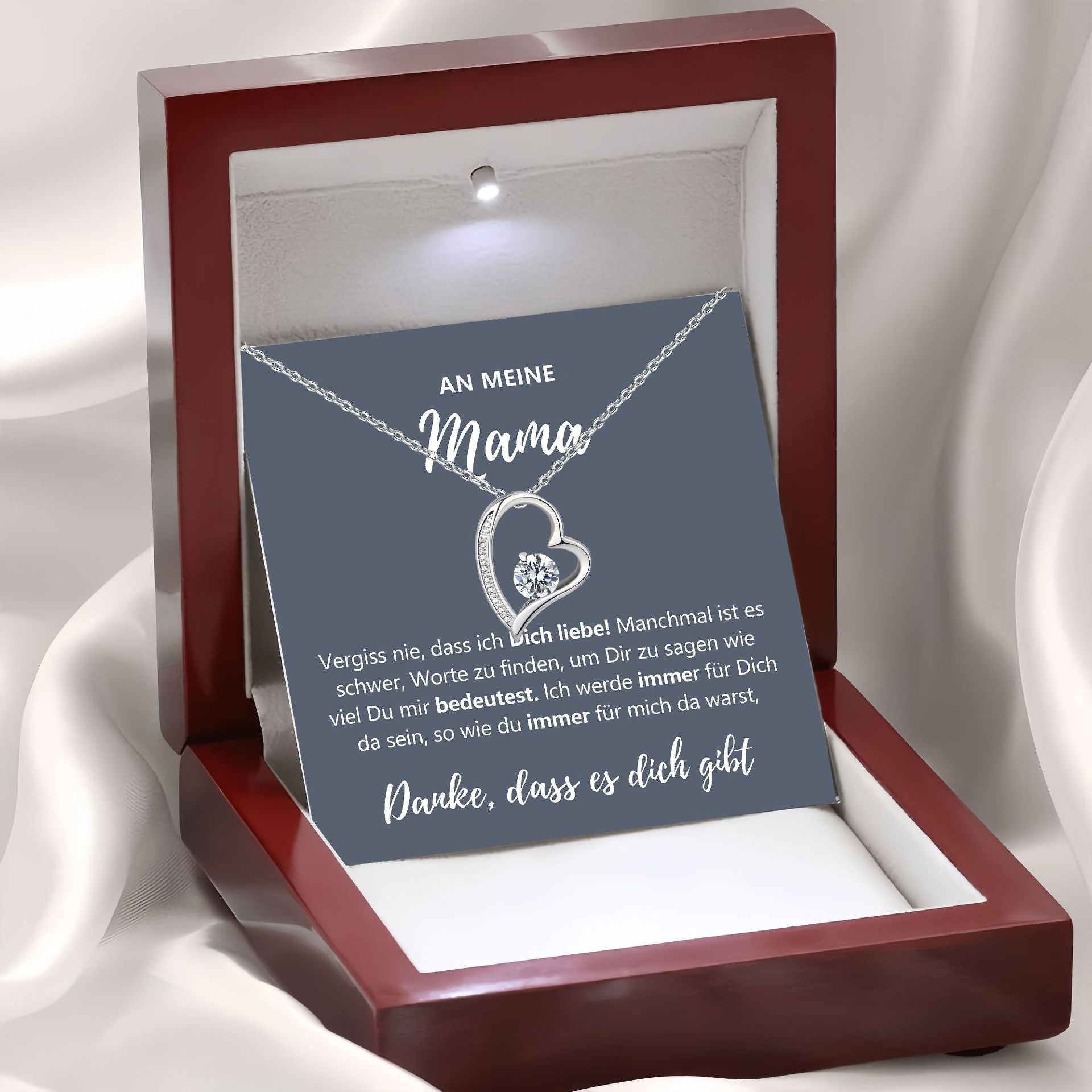 "To My Mom" Heart Pendant Necklace Gift Set | Sparkling Zirconia Titanium Steel Jewelry With Luxury Wooden Box For Mother's Day & Birthday