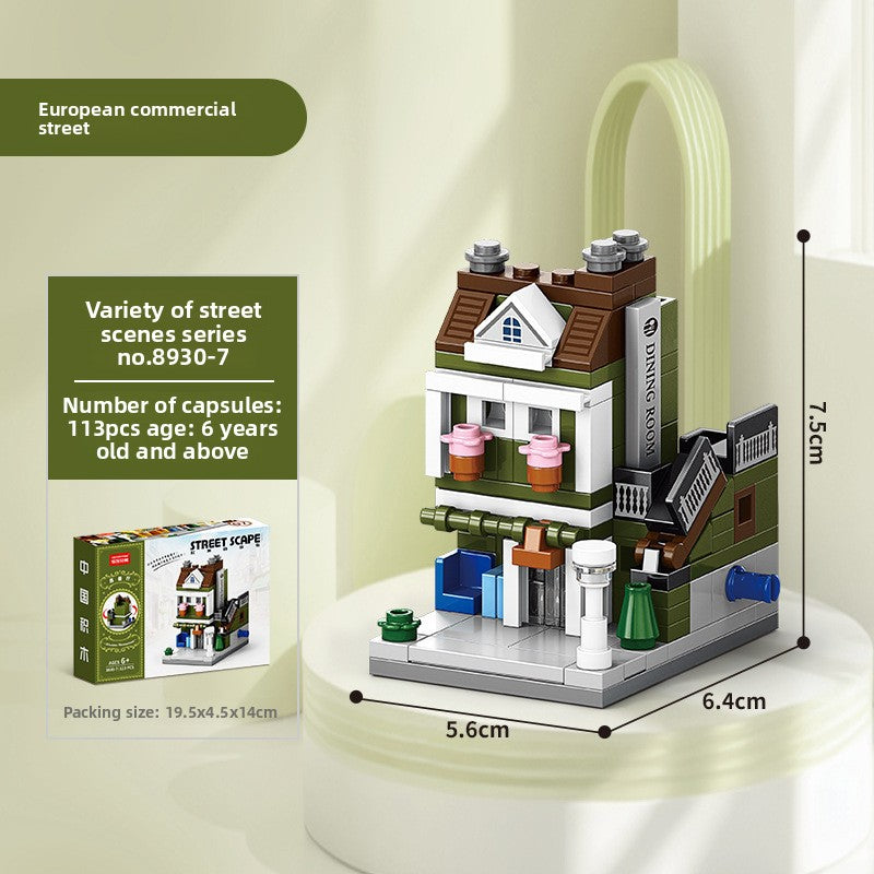 Mini Street View Building Blocks Set-Micro Architecture City Creator Bricks Toy, DIY Educational Village Model Kits for Kinds & Adults (Cafes, Shops & Castles)
