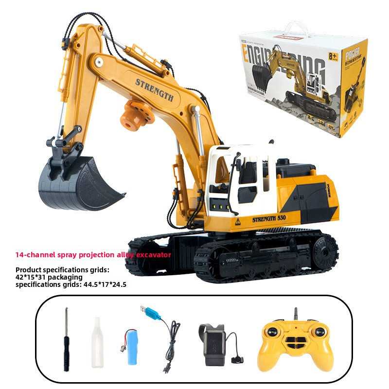 Large Alloy Remote Control Excavator – Gesture Sensor, Water Spray, Light & Music Functions