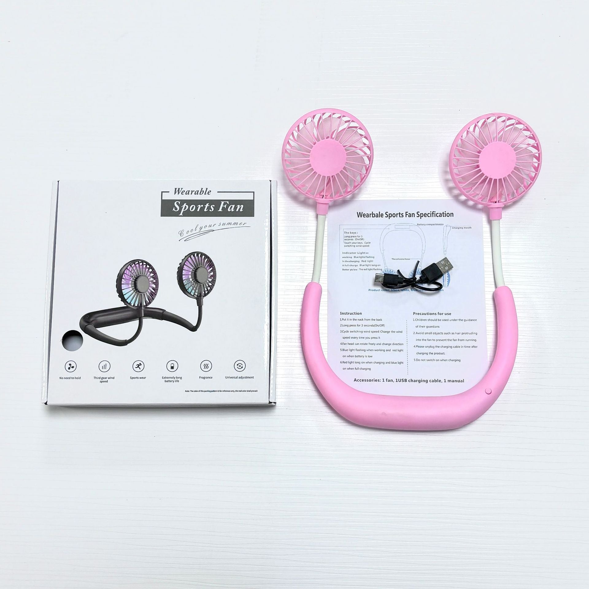 Foldable USB Rechargeable Neck Fan with Silent Operation