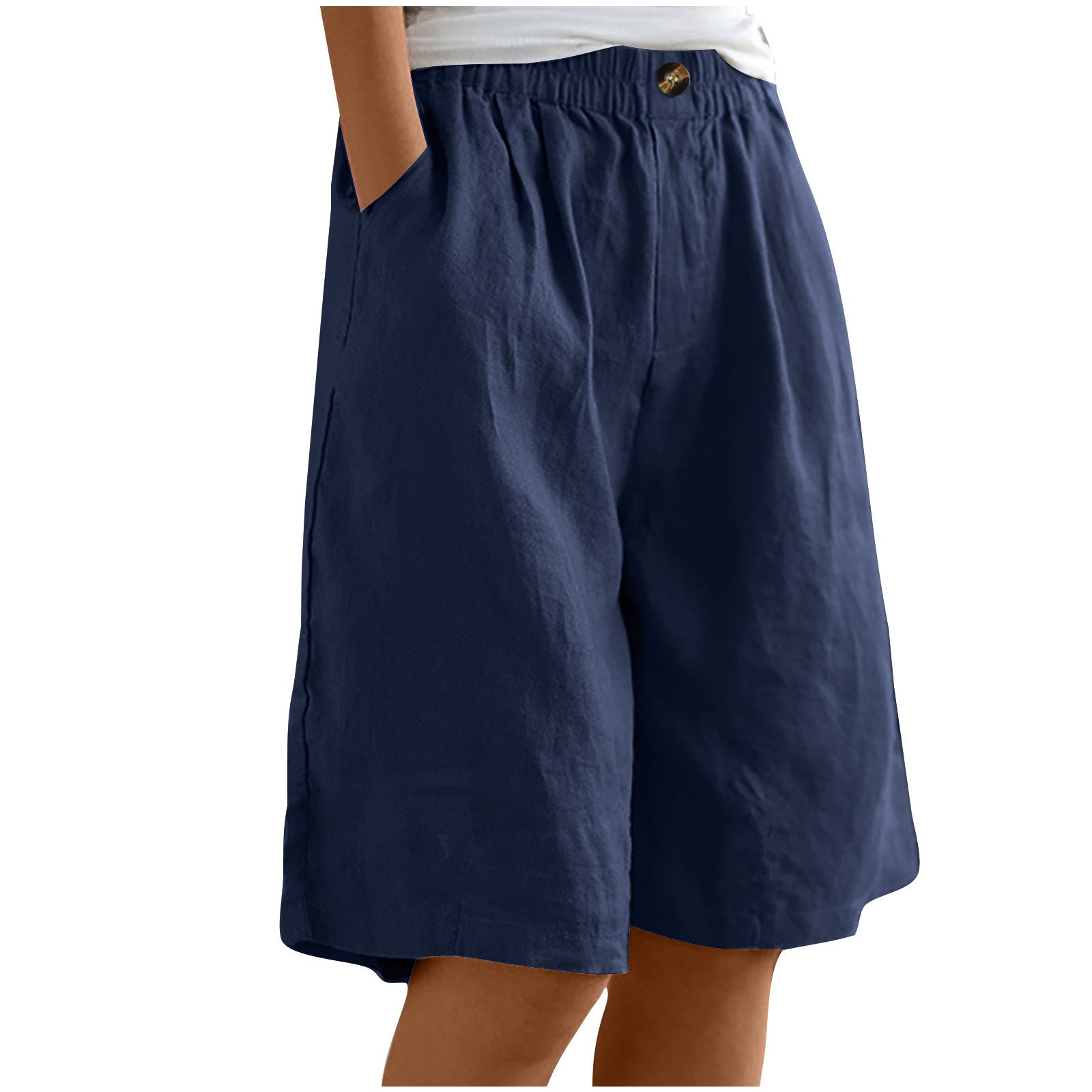 Womens Cotton Linen High Waist Shorts
