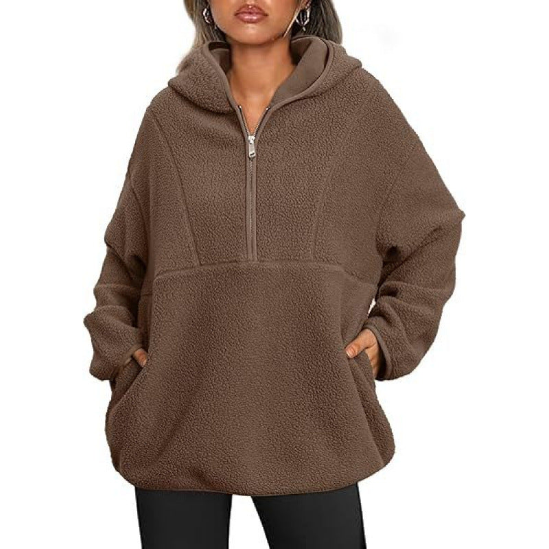 Quarter Zip Lambswool Hooded Sweatshirt