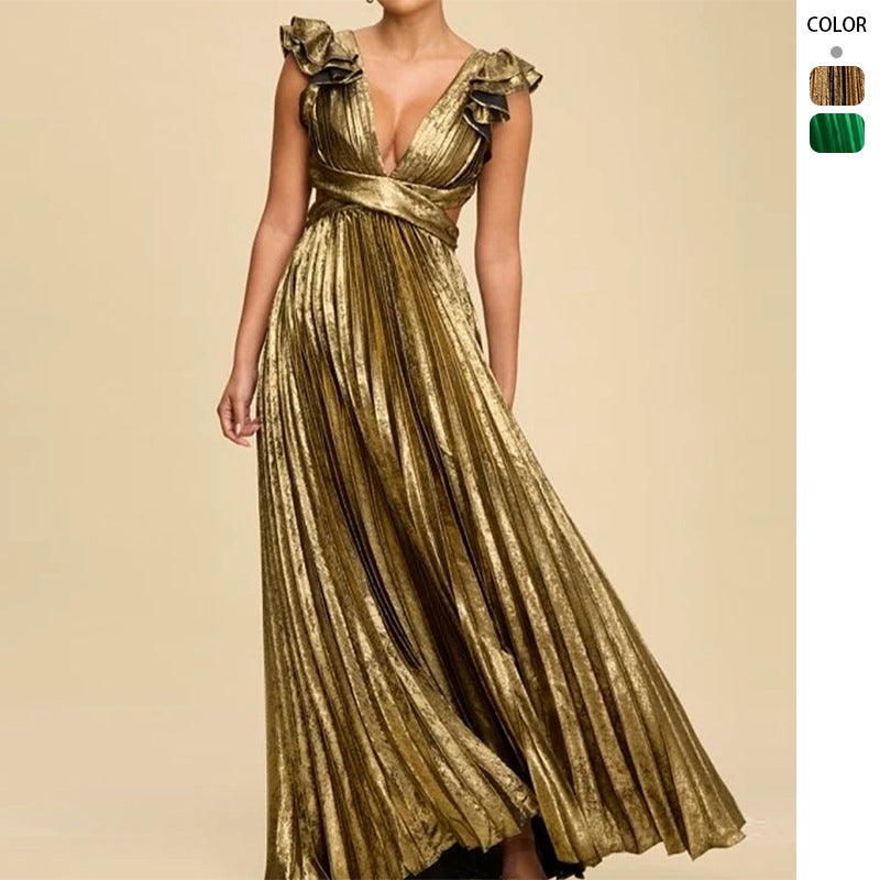 Backless Pleated Long Dress