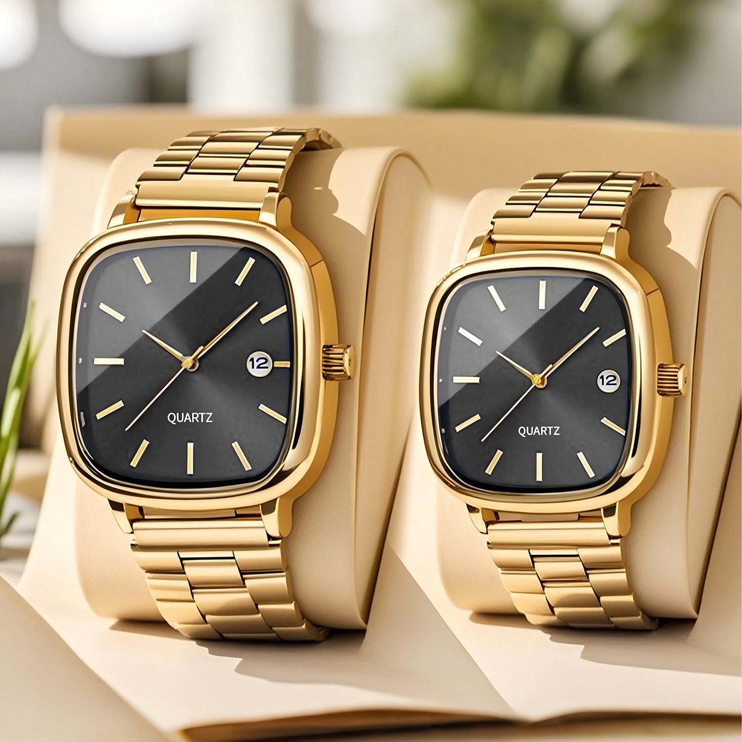 Square Quartz Watch with Stainless Steel Band