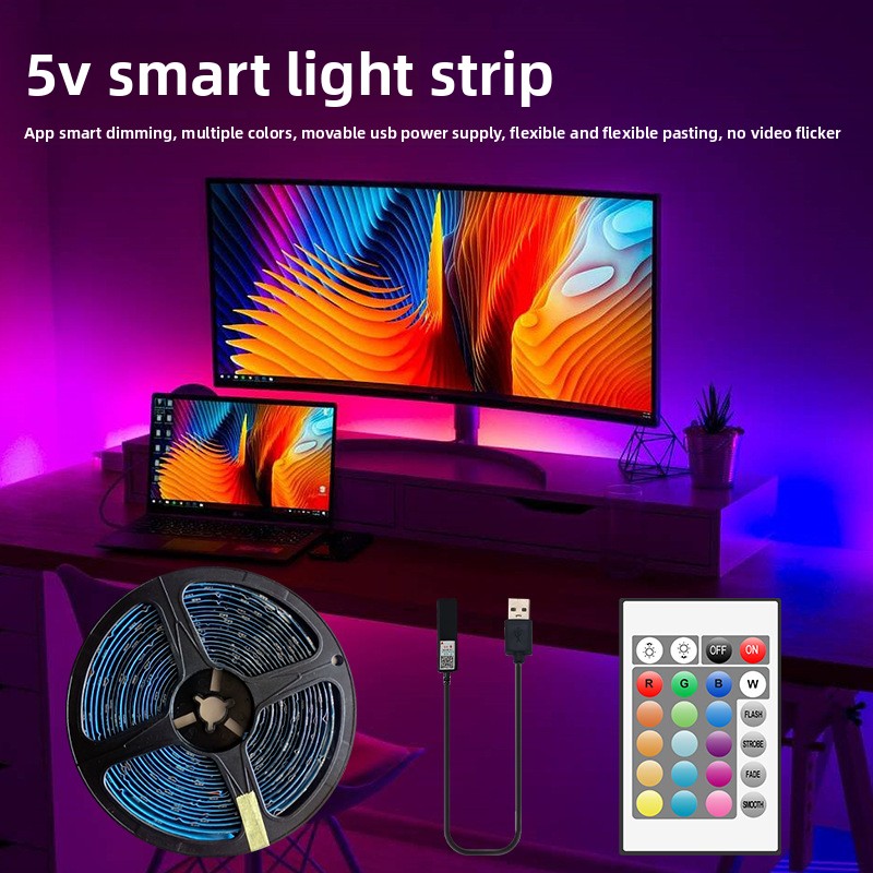 Smart RGB LED Light Strip with Bluetooth App & Remote | 5V USB Accent Lighting