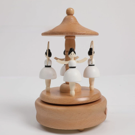 Wooden Carousel Music Box with Ballet Dancer