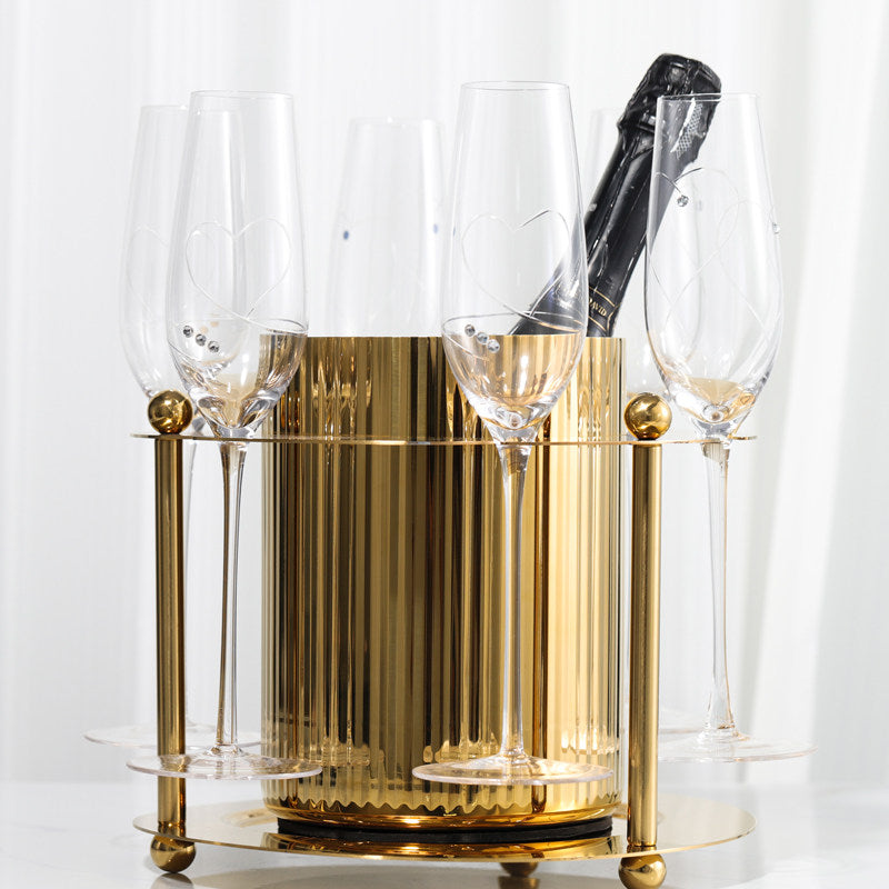 Grand Horizon Fluted Metal Wine & Champagne Chilling Bucket | Architectural Bar & Tabletop Display