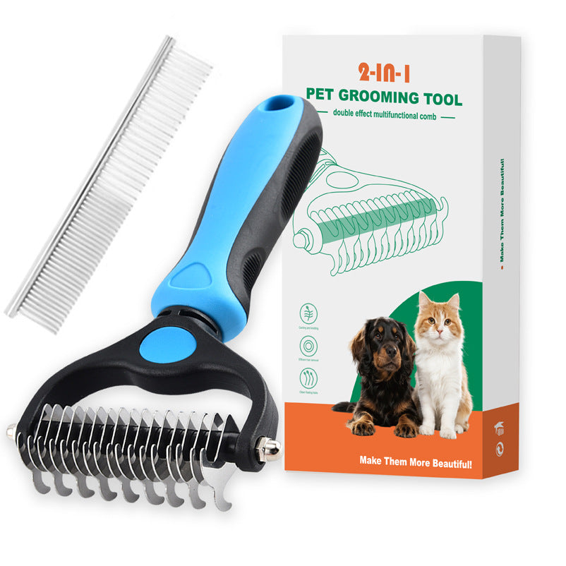 Professional Dual-Sided Pet Grooming Rake – Stainless Steel Anti-Rust Detangling & Undercoat DE shedding Tool with Ergonomic TPR Grip