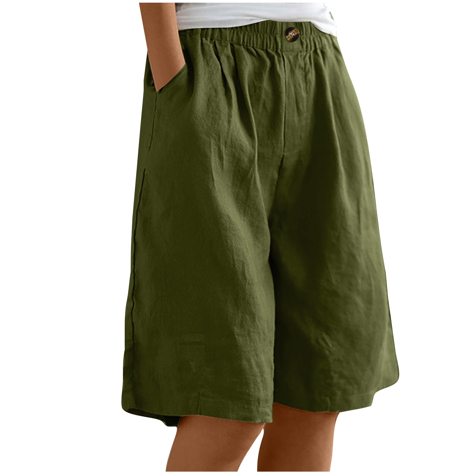 Womens Cotton Linen High Waist Shorts