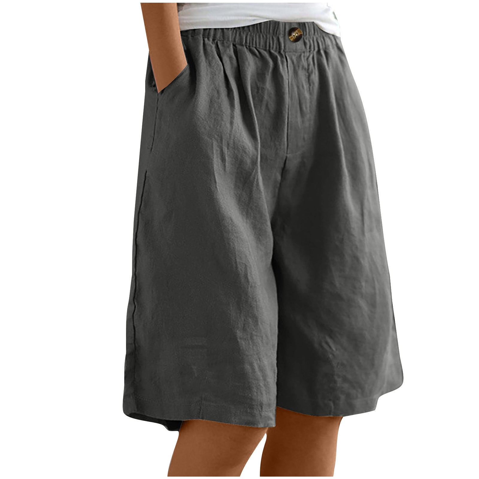 Womens Cotton Linen High Waist Shorts