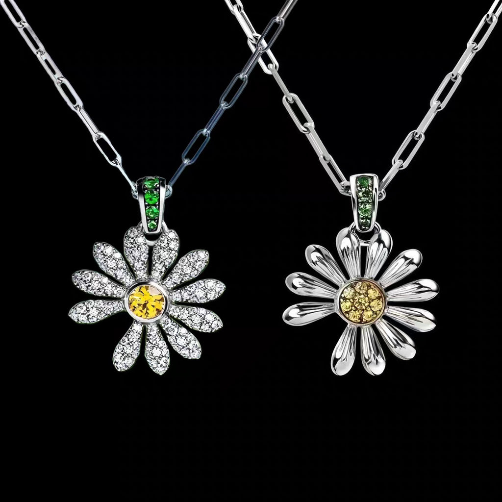 Sparking Crystal Daisy Flower Pendant Necklace | Adjustable Square Chain Floral Jewelry | cute Summer Gift For Her