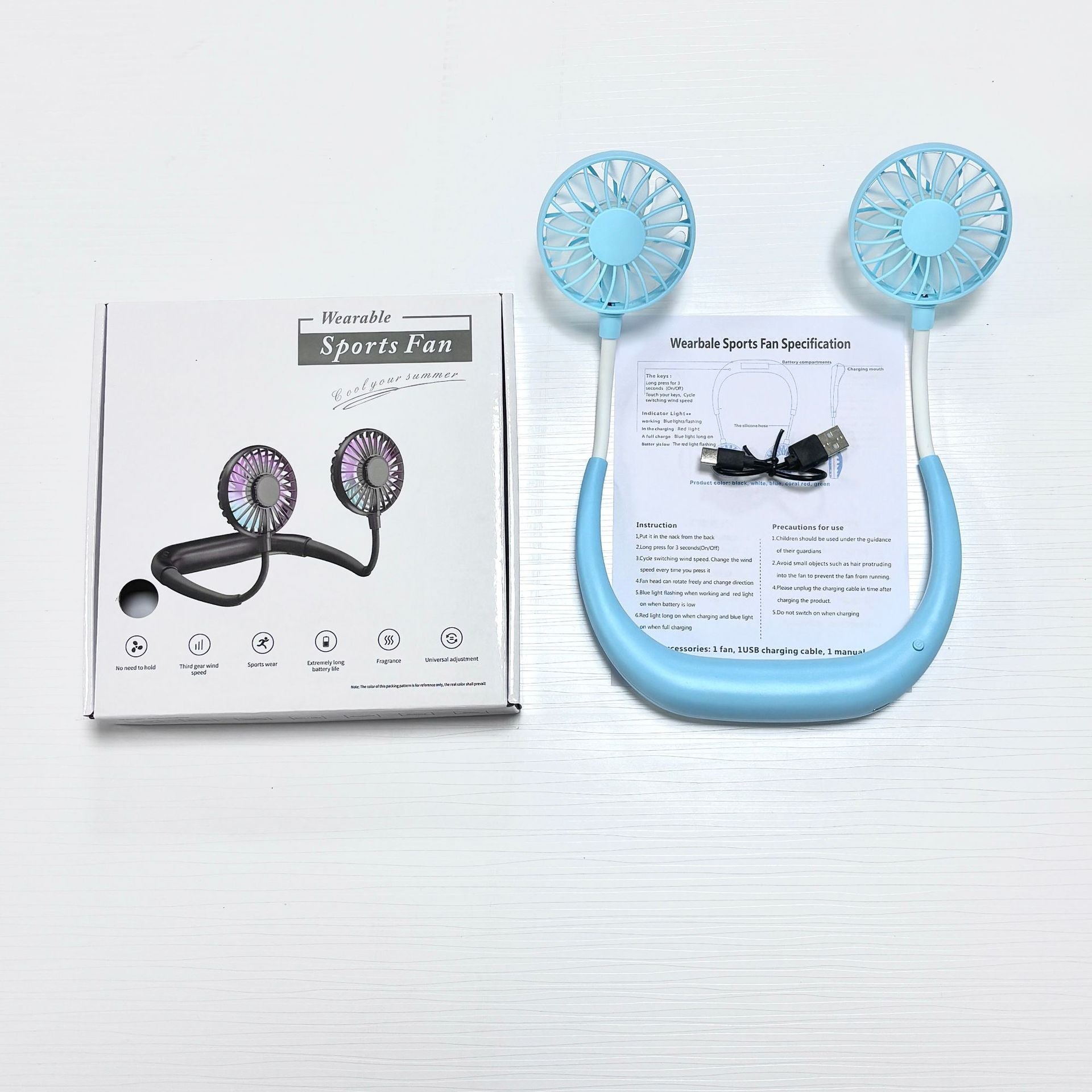 Foldable USB Rechargeable Neck Fan with Silent Operation