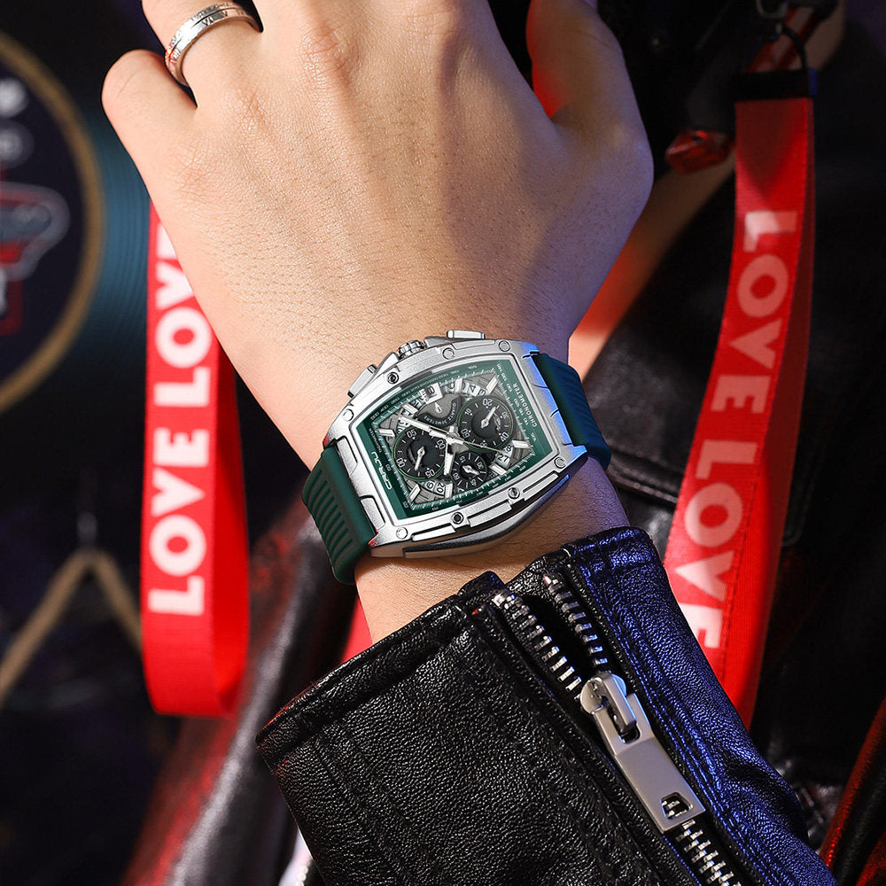 Men's Luxury Tonneau Sport Watch | Japanese Quartz Skeletonized Dial