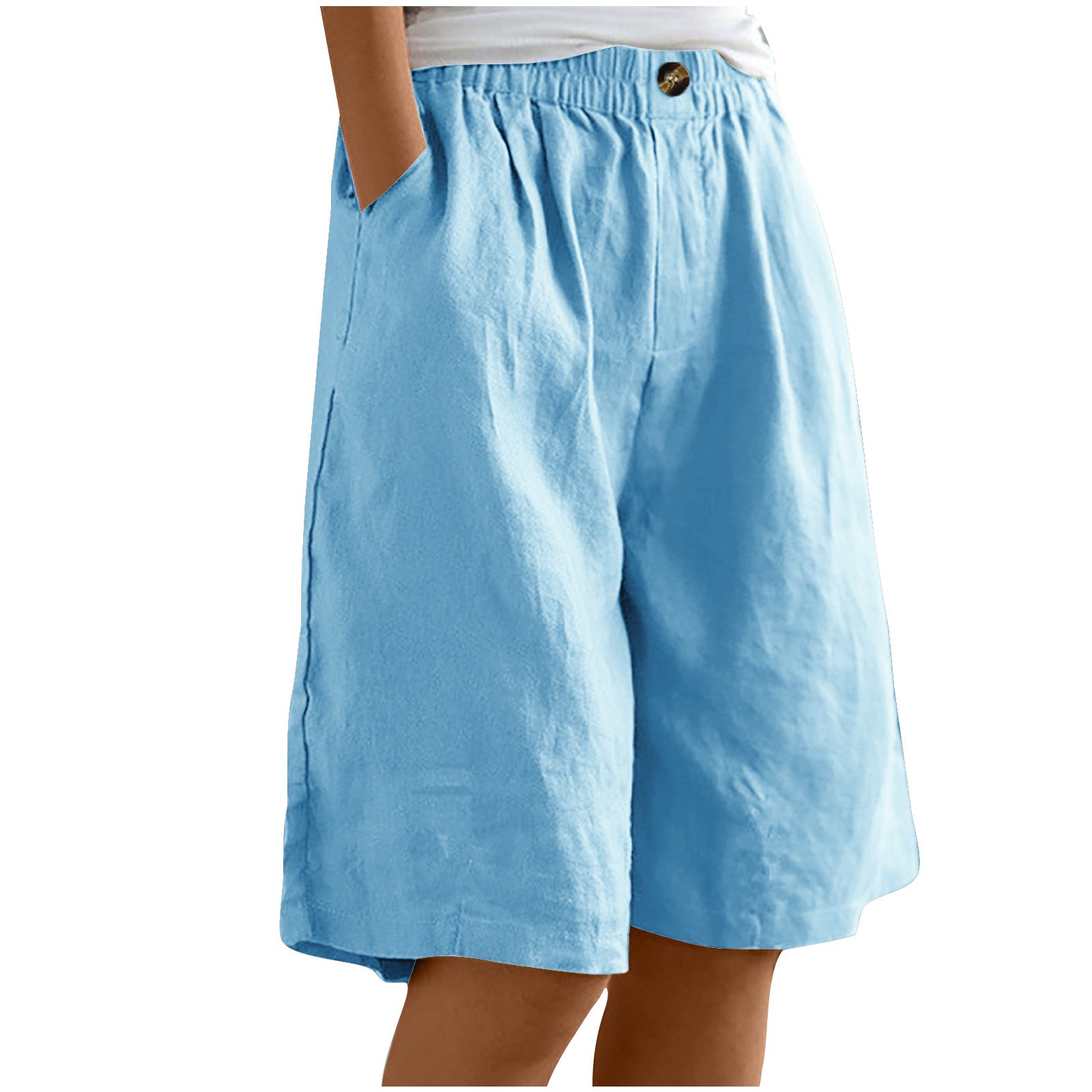Womens Cotton Linen High Waist Shorts