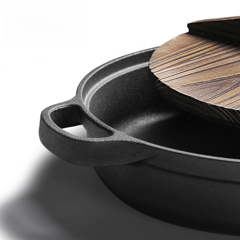 Cast Iron Double-Ear Frying Pan Uncoated Skillet Induction Cooker Compatible