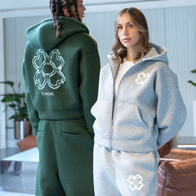 Geometric Print Hooded Zipper Sweatshirt
