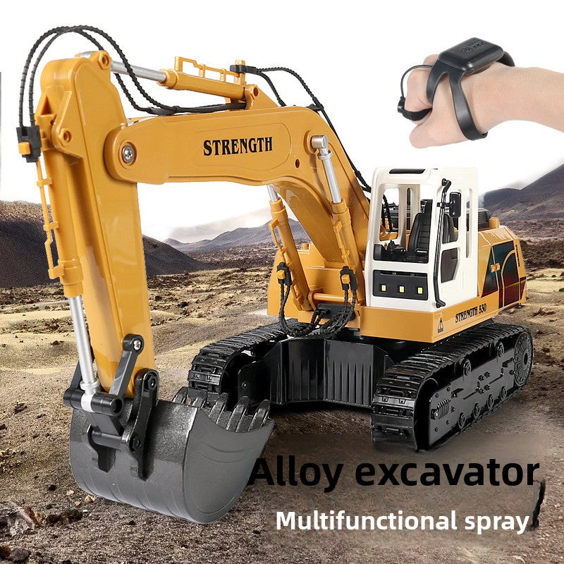 Large Alloy Remote Control Excavator – Gesture Sensor, Water Spray, Light & Music Functions