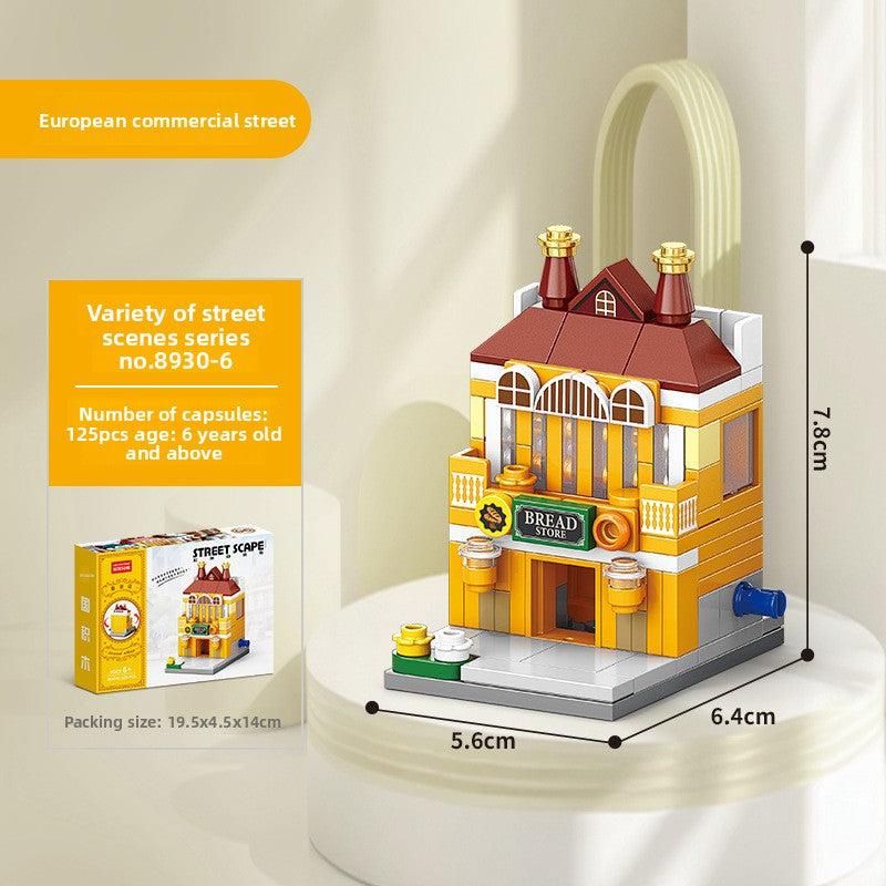 Mini Street View Building Blocks Set-Micro Architecture City Creator Bricks Toy, DIY Educational Village Model Kits for Kinds & Adults (Cafes, Shops & Castles)