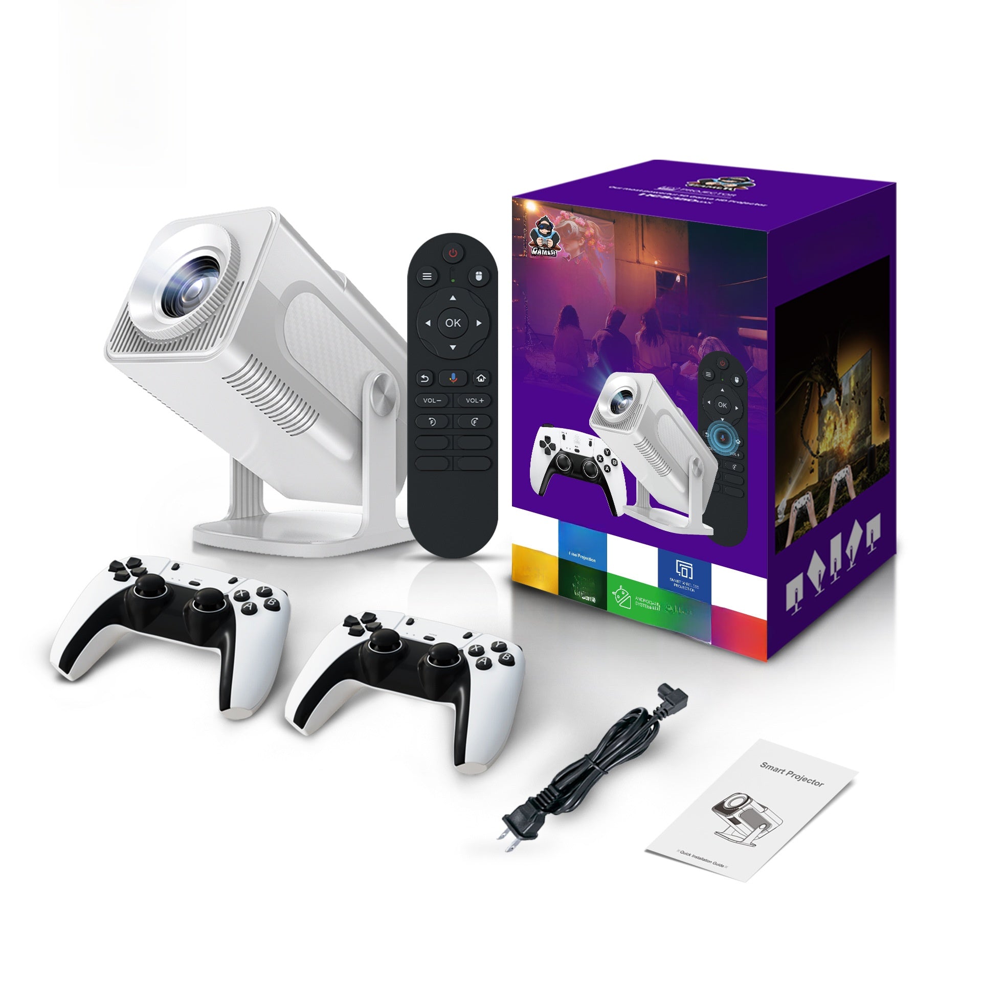 2-in-1 Smart 1080 Gaming Projector | Portable Home Theater with 2 Wireless Controllers