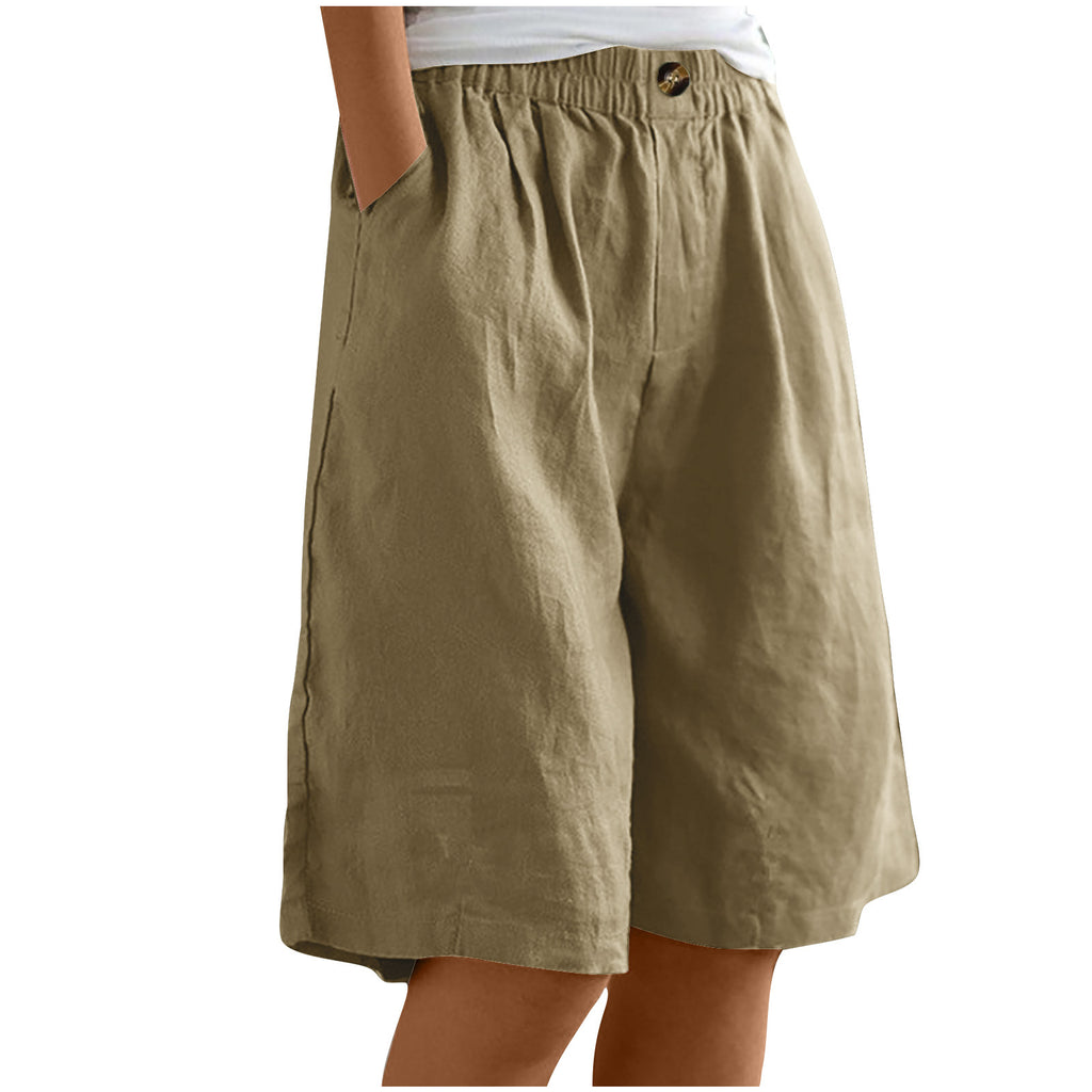 Womens Cotton Linen High Waist Shorts