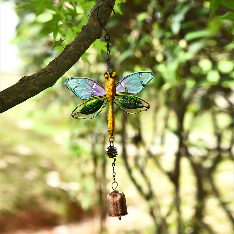Handcrafted Stained Glass & Metal Wind Chimes - Hummingbird & Dragonfly Garden Decor
