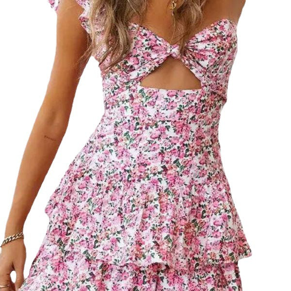Floral Print One-Shoulder Dress
