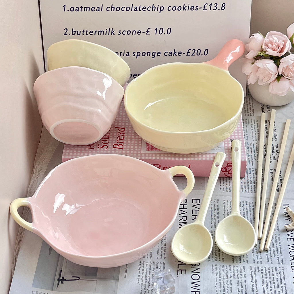 Ceramic Rice Bowl with Underglaze Color and Fruit Pattern