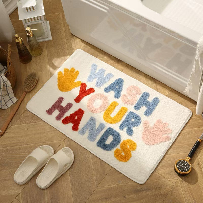 Text Print Imitation Cashmere Floor Mat