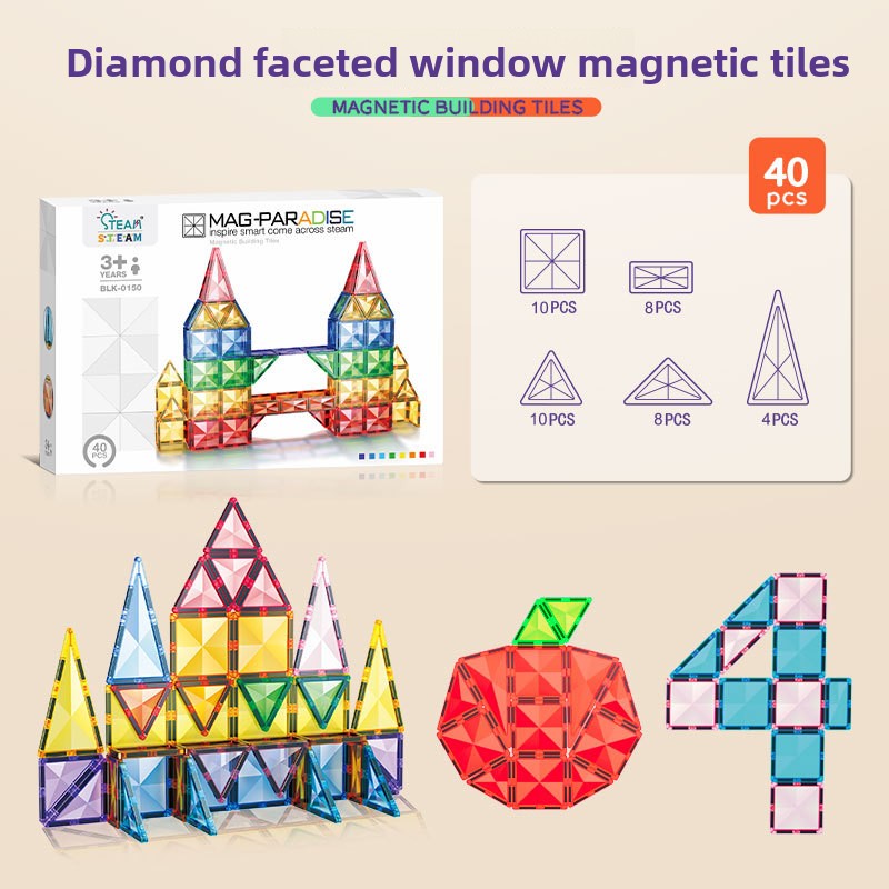 Diamond Surface Magnetic Tiles Stem  Building Block set Translucent Geometric 3D kits